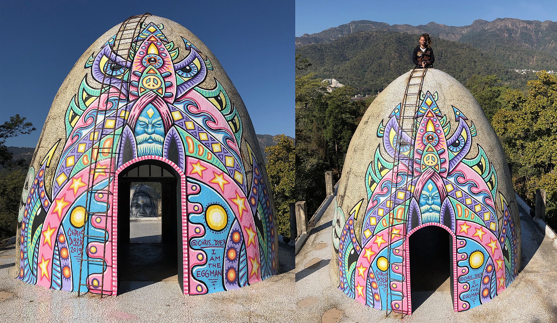 Beatles graffiti domes in the Chaurasi Kutia forest sanctuary, Rishikesh