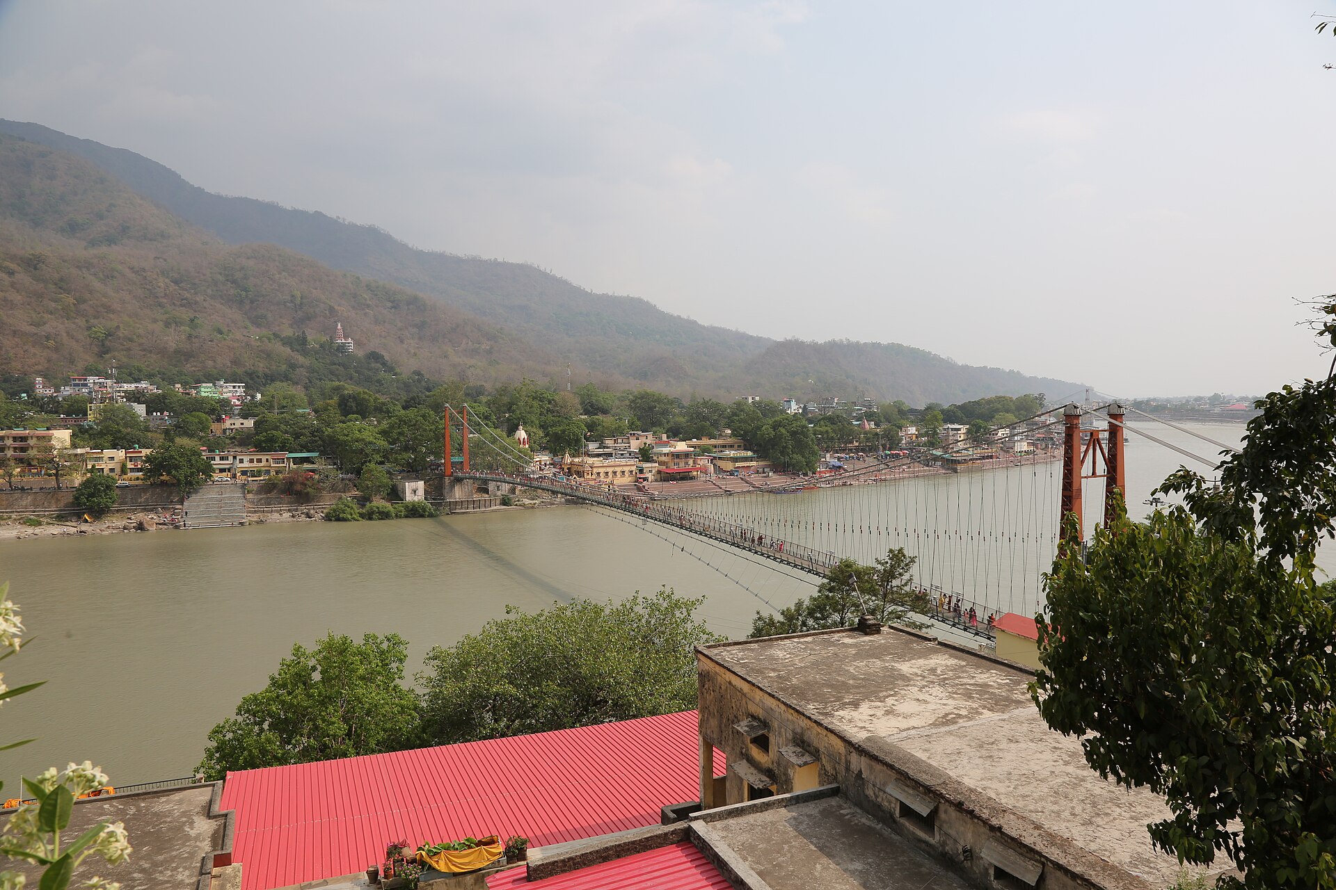 Ram Jhula footbridge crossing the Ganga in Rishikesh